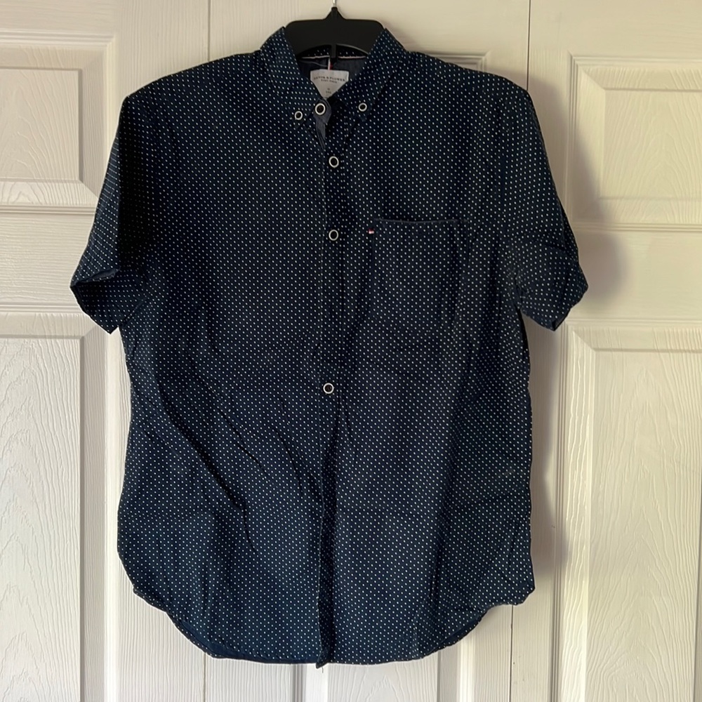 Navy blue short sleeve button up